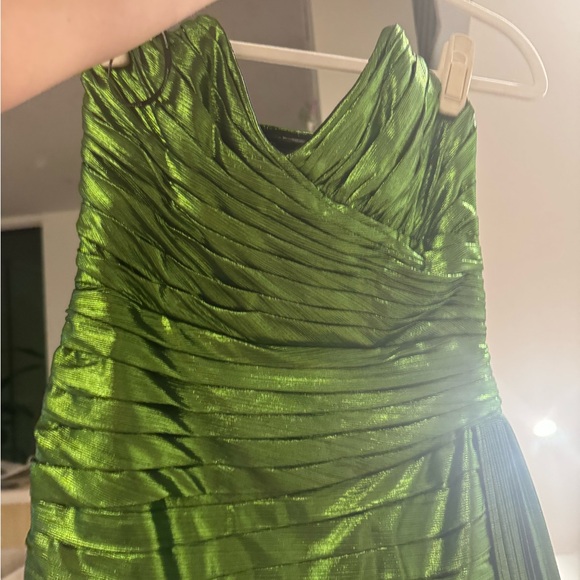 Retrofete Daniele Dress in Lime XS Metallic Green Foil Cocktail Dress W Train - Picture 4 of 14